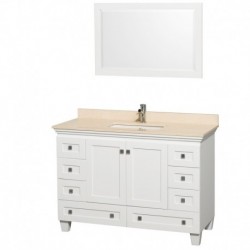 48 inch Single Bathroom Vanity in White, Ivory Marble Countertop, Undermount Square Sink, and 24 inch Mirror