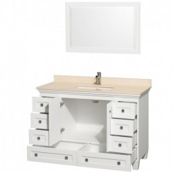 48 inch Single Bathroom Vanity in White, Ivory Marble Countertop, Undermount Square Sink, and 24 inch Mirror