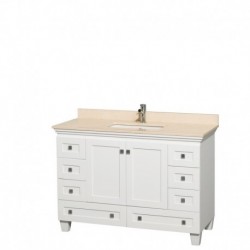 48 inch Single Bathroom Vanity in White, Ivory Marble Countertop, Undermount Square Sink, and No Mirror