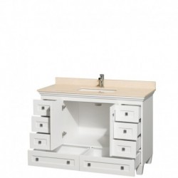 48 inch Single Bathroom Vanity in White, Ivory Marble Countertop, Undermount Square Sink, and No Mirror