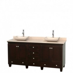 72 inch Double Bathroom Vanity in Espresso, Ivory Marble Countertop, Avalon Ivory Marble Sinks, and No Mirrors