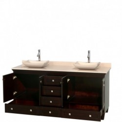 72 inch Double Bathroom Vanity in Espresso, Ivory Marble Countertop, Avalon Ivory Marble Sinks, and No Mirrors