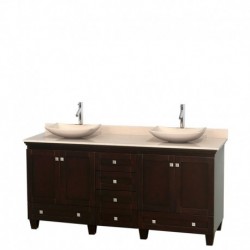 72 inch Double Bathroom Vanity in Espresso, Ivory Marble Countertop, Arista Ivory Marble Sinks, and No Mirrors