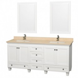 72 inch Double Bathroom Vanity in White, Ivory Marble Countertop, Undermount Square Sinks, and 24 inch Mirrors