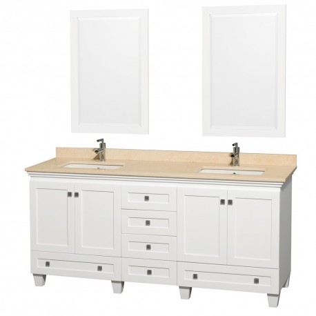 72 inch Double Bathroom Vanity in White, Ivory Marble Countertop, Undermount Square Sinks, and 24 inch Mirrors