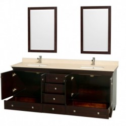 80 inch Double Bathroom Vanity in Espresso, Ivory Marble Countertop, Undermount Square Sinks, and 24 inch Mirrors