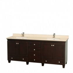 80 inch Double Bathroom Vanity in Espresso, Ivory Marble Countertop, Undermount Square Sinks, and No Mirrors