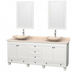 80 inch Double Bathroom Vanity in White, Ivory Marble Countertop, Arista Ivory Marble Sinks, and 24 inch Mirrors