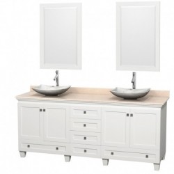 80 inch Double Bathroom Vanity in White, Ivory Marble Countertop, Arista White Carrera Marble Sinks, and 24 inch Mirrors