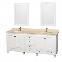 80 inch Double Bathroom Vanity in White, Ivory Marble Countertop, Undermount Square Sinks, and 24 inch Mirrors