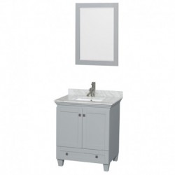 30 inch Single Bathroom Vanity in Oyster Gray, White Carrera Marble Countertop, Undermount Square Sink, and 24 inch Mirror