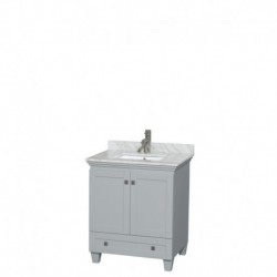 30 inch Single Bathroom Vanity in Oyster Gray, White Carrera Marble Countertop, Undermount Square Sink, and No Mirror