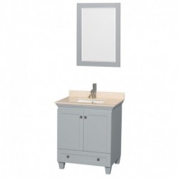 30 inch Single Bathroom Vanity in Oyster Gray, Ivory Marble Countertop, Undermount Square Sink, and 24 inch Mirror