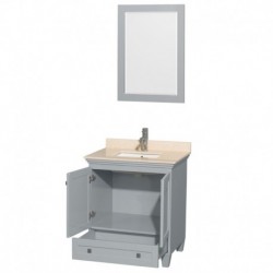 30 inch Single Bathroom Vanity in Oyster Gray, Ivory Marble Countertop, Undermount Square Sink, and 24 inch Mirror
