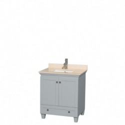 30 inch Single Bathroom Vanity in Oyster Gray, Ivory Marble Countertop, Undermount Square Sink, and No Mirror