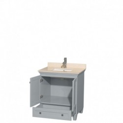 30 inch Single Bathroom Vanity in Oyster Gray, Ivory Marble Countertop, Undermount Square Sink, and No Mirror