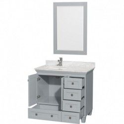 36 inch Single Bathroom Vanity in Oyster Gray, White Carrera Marble Countertop, Undermount Square Sink, and 24 inch Mirror