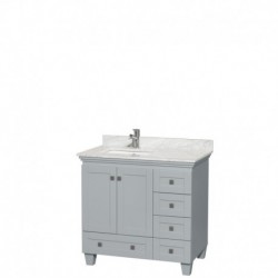 36 inch Single Bathroom Vanity in Oyster Gray, White Carrera Marble Countertop, Undermount Square Sink, and No Mirror