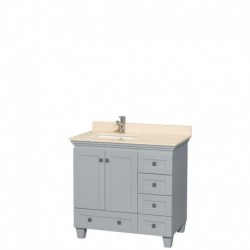 36 inch Single Bathroom Vanity in Oyster Gray, Ivory Marble Countertop, Undermount Square Sink, and No Mirror
