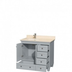 36 inch Single Bathroom Vanity in Oyster Gray, Ivory Marble Countertop, Undermount Square Sink, and No Mirror