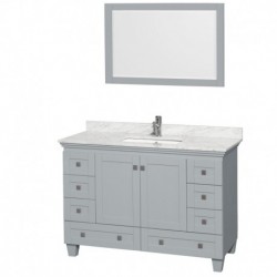 48 inch Single Bathroom Vanity in Oyster Gray, White Carrera Marble Countertop, Undermount Square Sink, and 24 inch Mirror