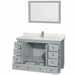 48 inch Single Bathroom Vanity in Oyster Gray, White Carrera Marble Countertop, Undermount Square Sink, and 24 inch Mirror