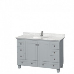48 inch Single Bathroom Vanity in Oyster Gray, White Carrera Marble Countertop, Undermount Square Sink, and No Mirror