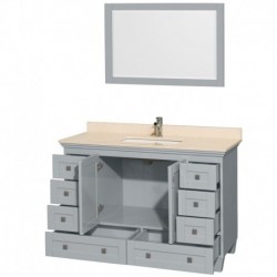 48 inch Single Bathroom Vanity in Oyster Gray, Ivory Marble Countertop, Undermount Square Sink, and 24 inch Mirror