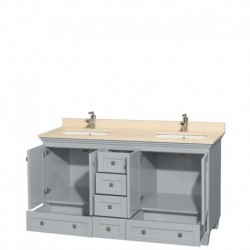 60 inch Double Bathroom Vanity in Oyster Gray, Ivory Marble Countertop, Undermount Square Sinks, and No Mirrors
