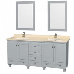 72 inch Double Bathroom Vanity in Oyster Gray, Ivory Marble Countertop, Undermount Square Sinks, and 24 inch Mirrors