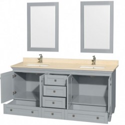 72 inch Double Bathroom Vanity in Oyster Gray, Ivory Marble Countertop, Undermount Square Sinks, and 24 inch Mirrors