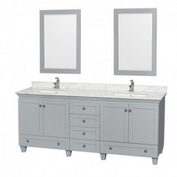 80 inch Double Bathroom Vanity in Oyster Gray, White Carrera Marble Countertop, Undermount Square Sinks, and 24 inch Mirrors