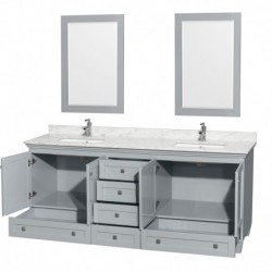 80 inch Double Bathroom Vanity in Oyster Gray, White Carrera Marble Countertop, Undermount Square Sinks, and 24 inch Mirrors