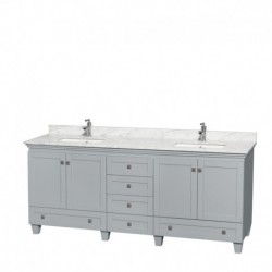 80 inch Double Bathroom Vanity in Oyster Gray, White Carrera Marble Countertop, Undermount Square Sinks, and No Mirrors