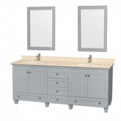 80 inch Double Bathroom Vanity in Oyster Gray, Ivory Marble Countertop, Undermount Square Sinks, and 24 inch Mirrors