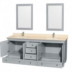 80 inch Double Bathroom Vanity in Oyster Gray, Ivory Marble Countertop, Undermount Square Sinks, and 24 inch Mirrors