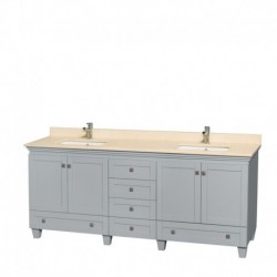 80 inch Double Bathroom Vanity in Oyster Gray, Ivory Marble Countertop, Undermount Square Sinks, and No Mirrors