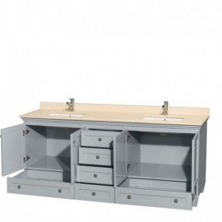 80 inch Double Bathroom Vanity in Oyster Gray, Ivory Marble Countertop, Undermount Square Sinks, and No Mirrors