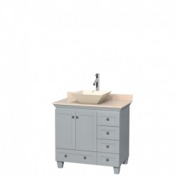 36 inch Single Bathroom Vanity in Oyster Gray, Ivory Marble Countertop, Pyra Bone Porcelain Sink, and No Mirror