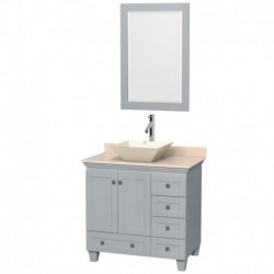36 inch Single Bathroom Vanity in Oyster Gray, Ivory Marble Countertop, Pyra Bone Porcelain Sink, and 24 inch Mirror