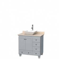 36 inch Single Bathroom Vanity in Oyster Gray, Ivory Marble Countertop, Pyra White Porcelain Sink, and No Mirror