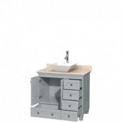 36 inch Single Bathroom Vanity in Oyster Gray, Ivory Marble Countertop, Pyra White Porcelain Sink, and No Mirror