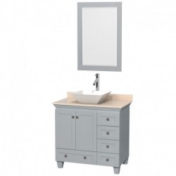 36 inch Single Bathroom Vanity in Oyster Gray, Ivory Marble Countertop, Pyra White Porcelain Sink, and 24 inch Mirror