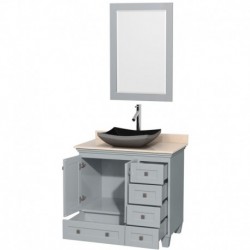 36 inch Single Bathroom Vanity in Oyster Gray, Ivory Marble Countertop, Altair Black Granite Sink, and 24 inch Mirror