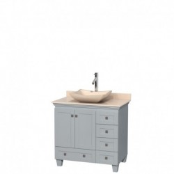 36 inch Single Bathroom Vanity in Oyster Gray, Ivory Marble Countertop, Avalon Ivory Marble Sink, and No Mirror