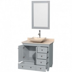 36 inch Single Bathroom Vanity in Oyster Gray, Ivory Marble Countertop, Avalon Ivory Marble Sink, and 24 inch Mirror