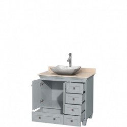 36 inch Single Bathroom Vanity in Oyster Gray, Ivory Marble Countertop, Avalon White Carrera Marble Sink, and No Mirror