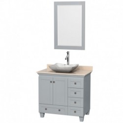 36 inch Single Bathroom Vanity in Oyster Gray, Ivory Marble Countertop, Avalon White Carrera Marble Sink, and 24 inch Mirror