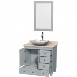 36 inch Single Bathroom Vanity in Oyster Gray, Ivory Marble Countertop, Avalon White Carrera Marble Sink, and 24 inch Mirror