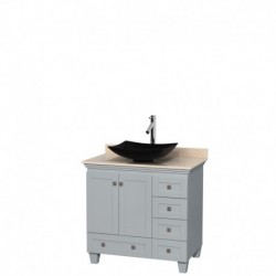 36 inch Single Bathroom Vanity in Oyster Gray, Ivory Marble Countertop, Arista Black Granite Sink, and No Mirror